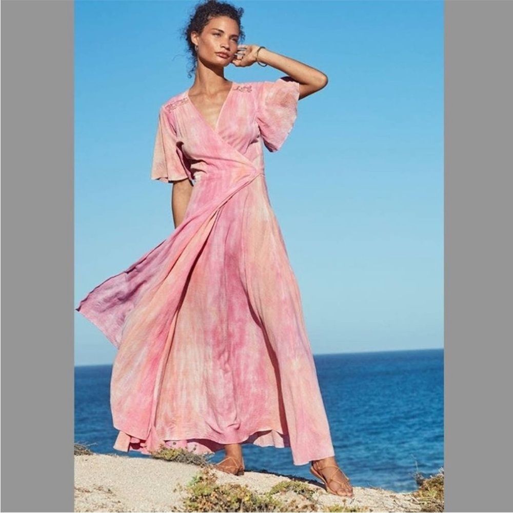 Amanda Bond x Johnny Was Fiona Tie Dye Wrap Maxi Dress Size XS